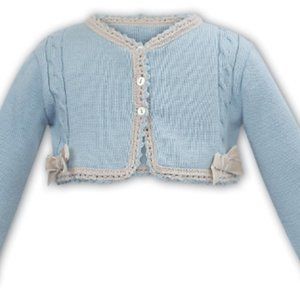Sarah Louise Pale Blue Cropped Cardigan Bolero Sweater, 9-12 Months
